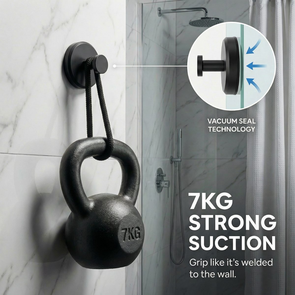 ROHA suction hook holding 7KG kettlebell